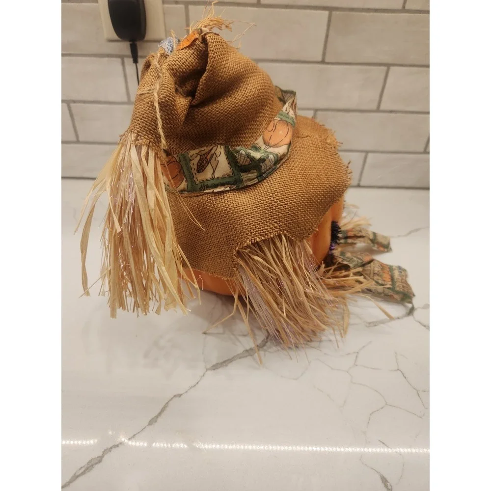 Vtg. Halloween Scarecrow Fall Pumpkin Fiber Optic Color Changing Jack O Lantern
